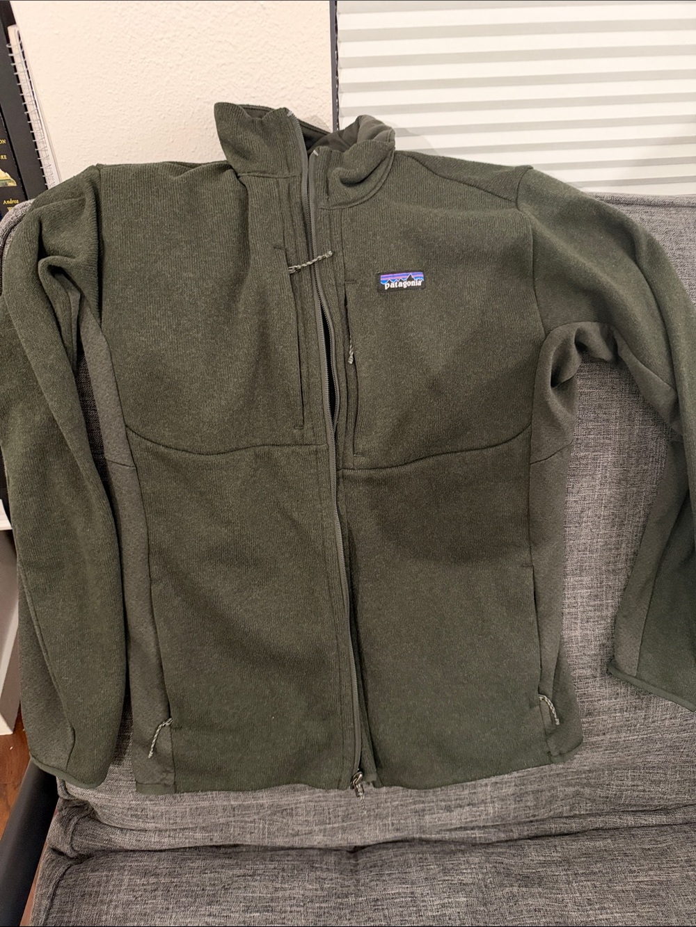 Patagonia Olive Green Full-Zip Fleece Jacket with Chest Logo